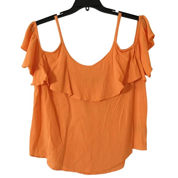 APT. 9 XXL Apricot Cold Shoulder Top Scoop Neck Short Sleeve Ruffled Neckline - Picture 1 of 4